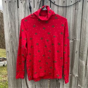 Vintage 90s White Stag Large Red Christmas Tree Turtleneck Sweater
